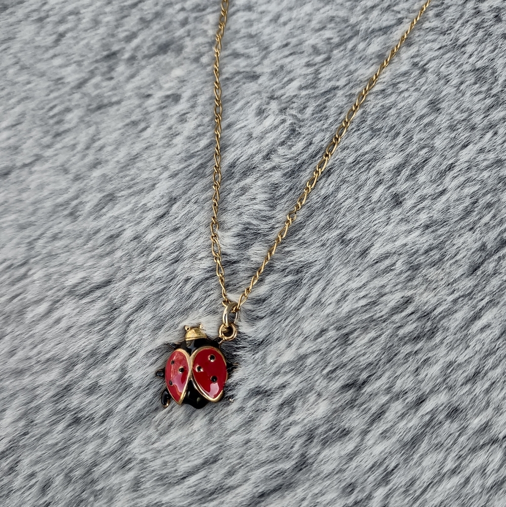 J. Crew Gold Necklace with Red Ladybug Pendant